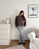 Oversized Strickpullover mit Leomuster Hellbraun/Braun