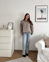 Oversized Strickpullover mit Leomuster Hellbraun/Beige