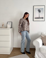 Oversized Strickpullover mit Leomuster Hellbraun/Beige
