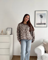 Oversized Strickpullover mit Leomuster Hellbraun/Beige