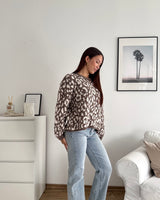 Oversized Strickpullover mit Leomuster Hellbraun/Beige