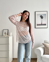 Longsleeve Mesh Dots Creme/Braun