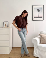 Cropped Bluse mit Knoten Braun