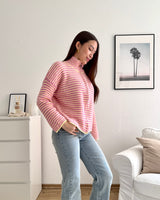 Strickjacke mit Zipper fein gestreift Gelb/Rosa
