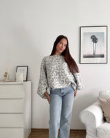 Ballon Strickpullover mit Leomuster Hellgrau/Grau