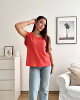 Gestreiftes Strick Top Orange/Pink