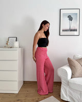 Stoffhose gestreift Strick Rot/Pink