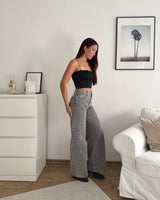 Wide Leg Jeans mit Leomuster Grau