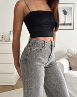 Wide Leg Jeans mit Leomuster Grau