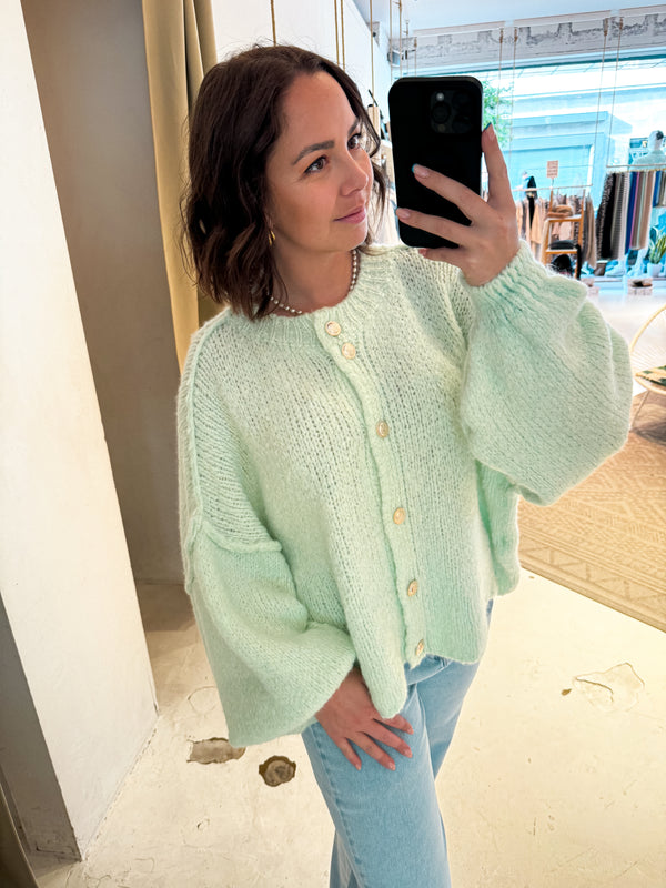 Kurze Oversized Strickjacke Mint