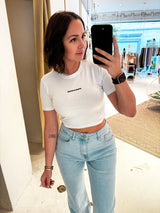 Ines Cropped Baby Tee White Black Gum