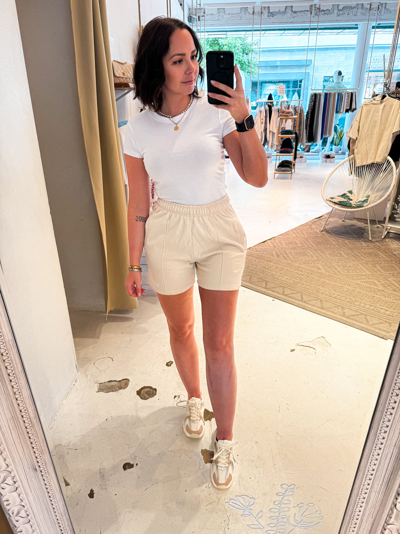 Sully High Waisted Shorts Washed Coast Sand White Gum