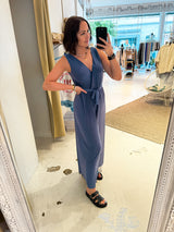 Plissee Jumpsuit Taubenblau