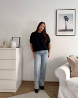 Kurzarm Oversized Strickpullover Schwarz