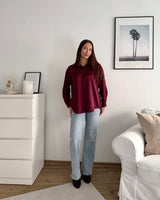 Kurze Silky Bluse Weinrot