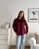 Kurze Silky Bluse Weinrot