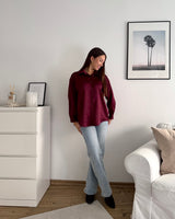 Kurze Silky Bluse Weinrot