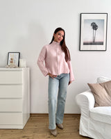 Strickjacke mit Zipper fein gestreift Beige/Rosa