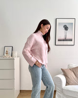 Strickjacke mit Zipper fein gestreift Beige/Rosa