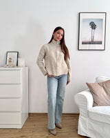 Strickjacke mit Zipper fein gestreift Beige/Taupe