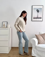 Strickjacke mit Zipper fein gestreift Beige/Taupe