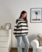 Sweater mit Patch und Streifen Olive/Weiß