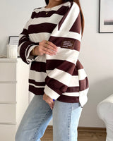 Sweater mit Patch und Streifen Braun/Weiß
