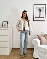 Leinenbluse mit Schleifen Beige