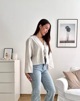Leinenbluse mit Schleifen Beige