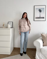 Halfzip mit Streifen Taupe/Beige