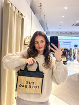 Kleine Tote Bag aus Bast Schwarz