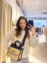 Kleine Tote Bag aus Bast Schwarz