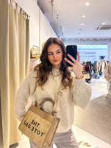 Kleine Tote Bag aus Bast Taupe