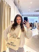 Kleine Tote Bag aus Bast Beige