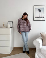 Cardigan mit Streifen Weinrot/Rosa