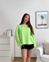 Longsleeve mit Streifen Weiß/Neon Grün