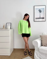 Longsleeve mit Streifen Weiß/Neon Grün