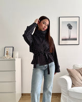 Kurzer Dünner Trenchcoat Dots Schwarz