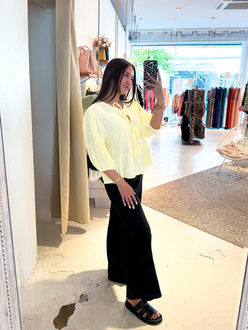 Waffle Bluse mit Schleifen Gelb