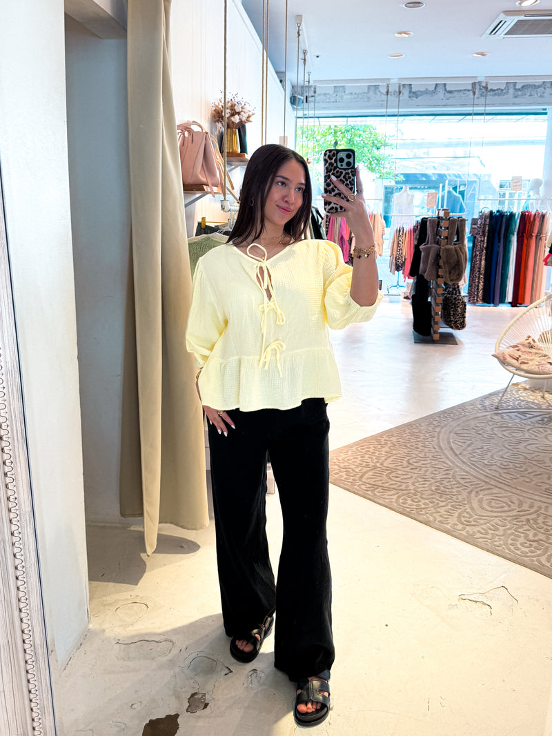 Waffle Bluse mit Schleifen Gelb