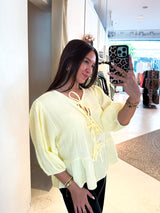 Waffle Bluse mit Schleifen Gelb