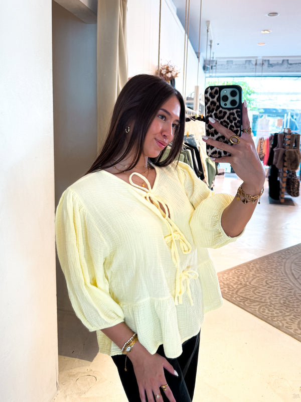 Waffle Bluse mit Schleifen Gelb