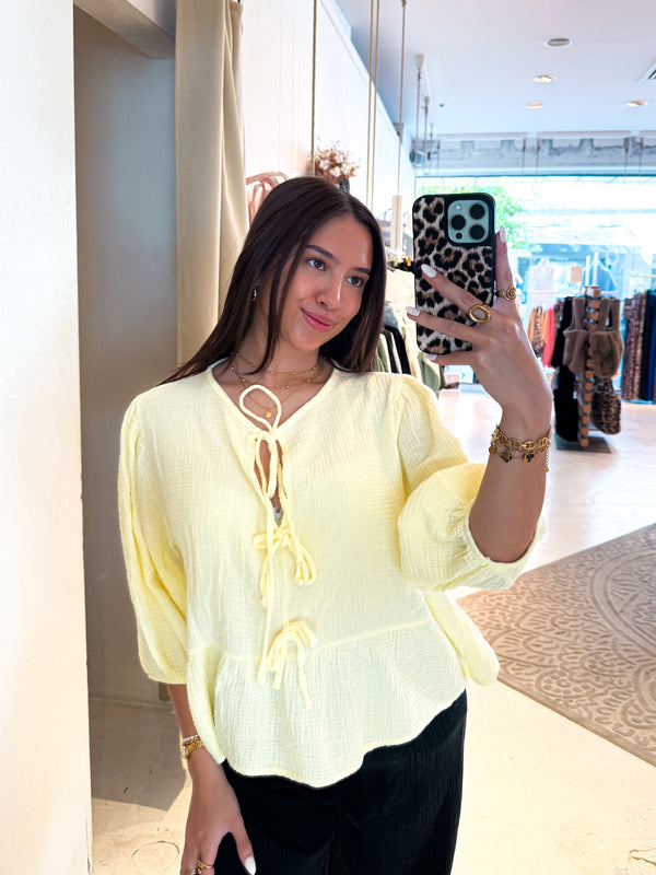 Waffle Bluse mit Schleifen Gelb