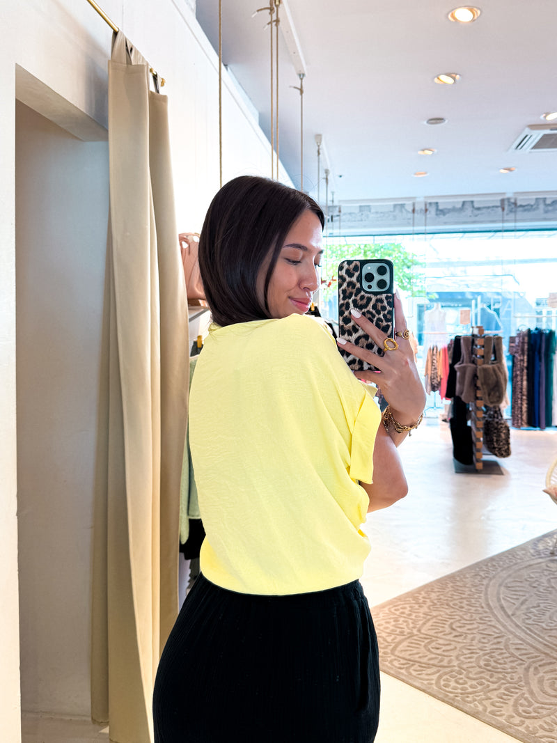 Cropped Bluse mit Knoten Gelb