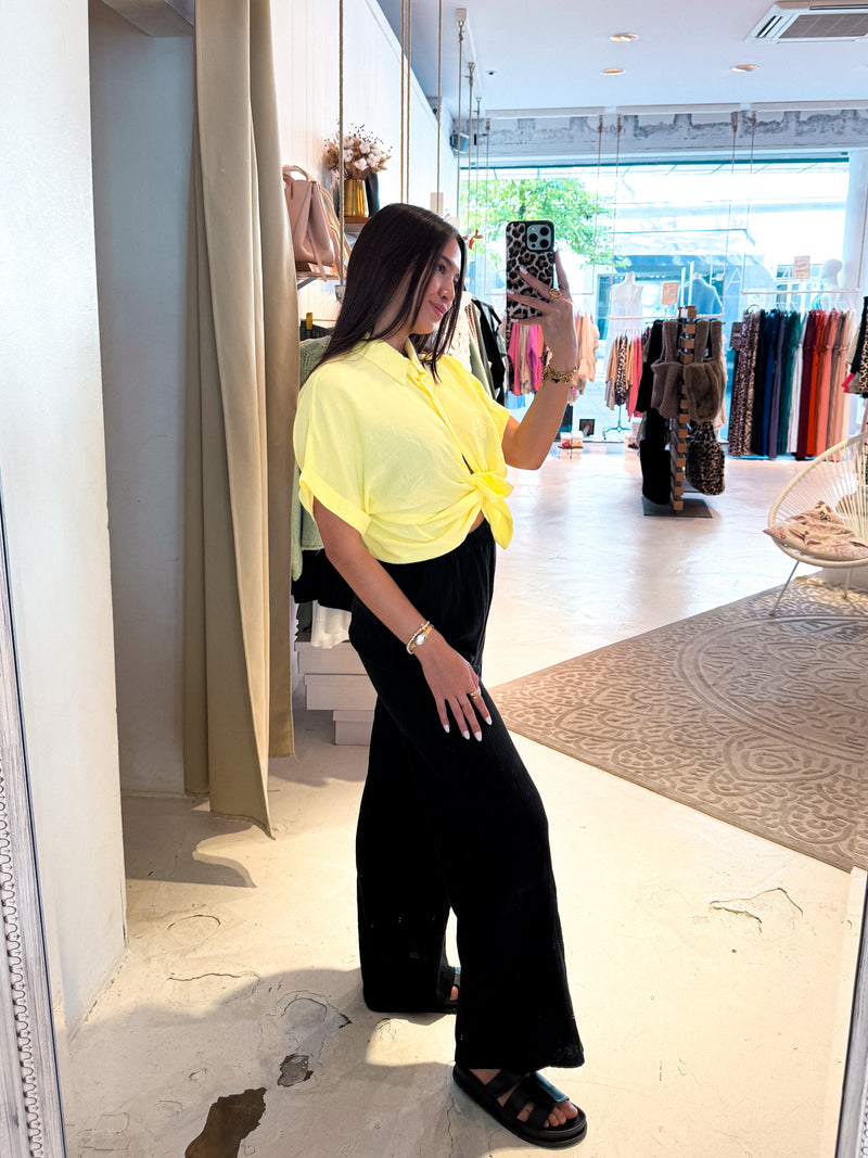 Cropped Bluse mit Knoten Gelb
