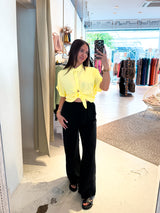 Cropped Bluse mit Knoten Gelb