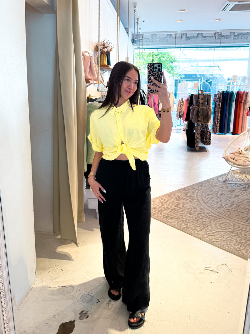 Cropped Bluse mit Knoten Gelb