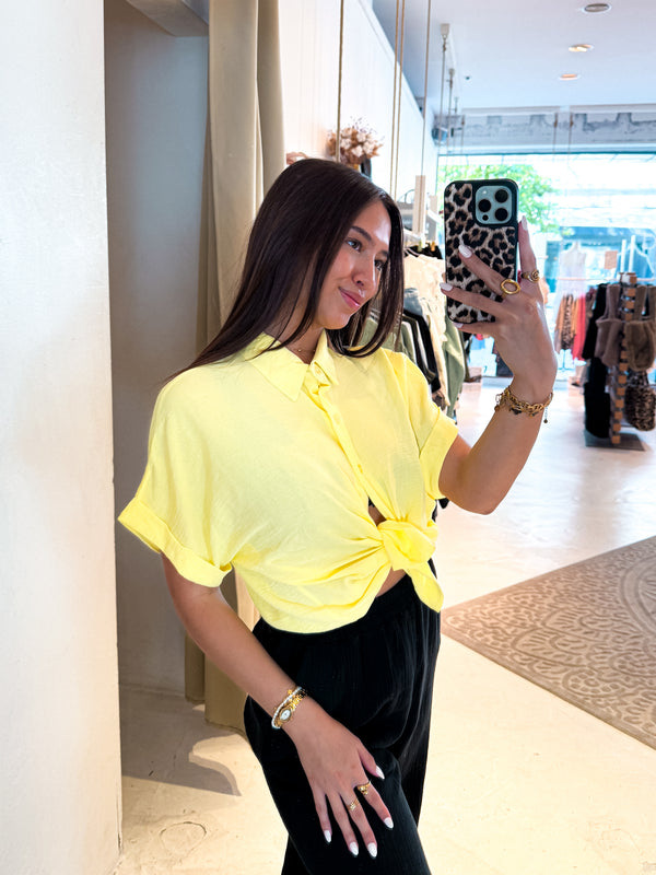 Cropped Bluse mit Knoten Gelb