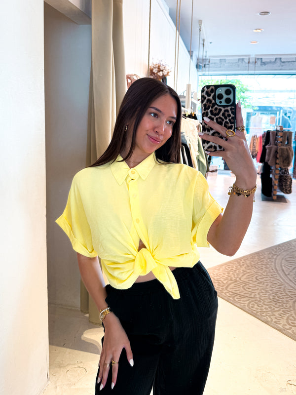 Cropped Bluse mit Knoten Gelb