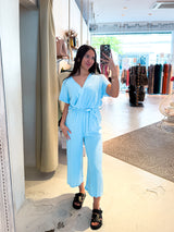 Jumpsuit mit Gürtel Hellblau